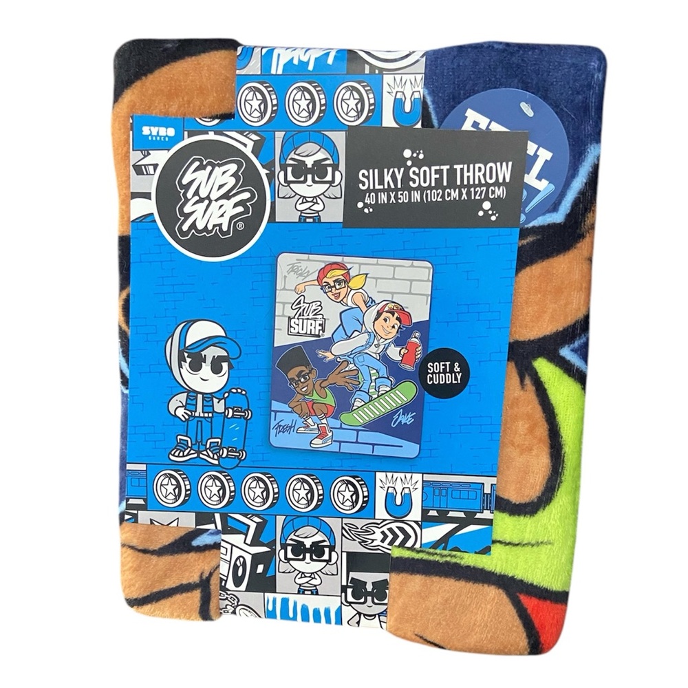 Subway Surfers - Kids Silky Soft Plush Throw Blanket, 40x50, Blue, Gray